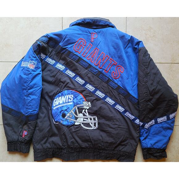 New York Giants 90s PROPLAYER puffer HELMET Tape jacket S black blue NFL vintage - Picture 3 of 8